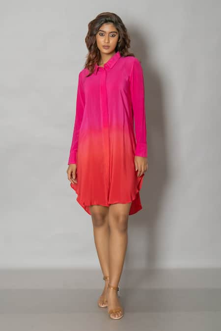 Vishwa By Pinki Sinha Pink Crepe Collared Solid Asymmetric Shirt Dress Online at Aza Fashions Vishwa By Pinki Sinha_Pink Crepe Collared Solid Asymmetric Shirt Dress _Online_at_Aza_Fashions
