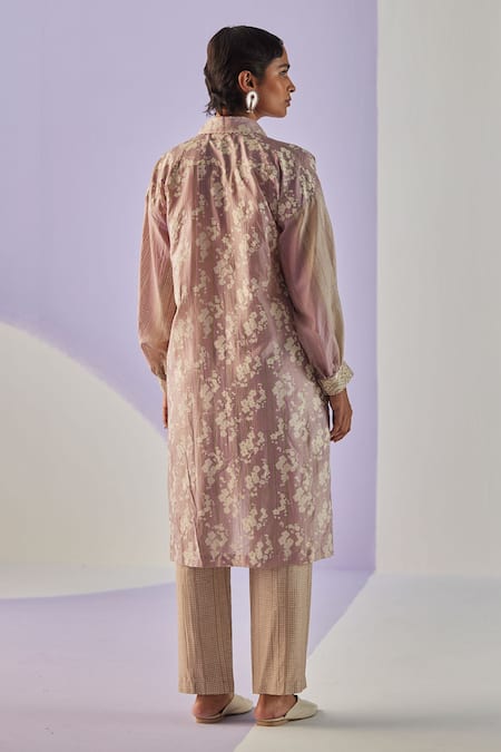 Shop Surbhi Gupta Gray Cotton, Silk Embroidery Collared Flora Hand Block Print Shirt And Trouser Set at Aza Fashions Shop_Surbhi Gupta_Gray Cotton, Silk Embroidery Collared Flora Hand Block Print Shirt And Trouser Set _at_Aza_Fashions