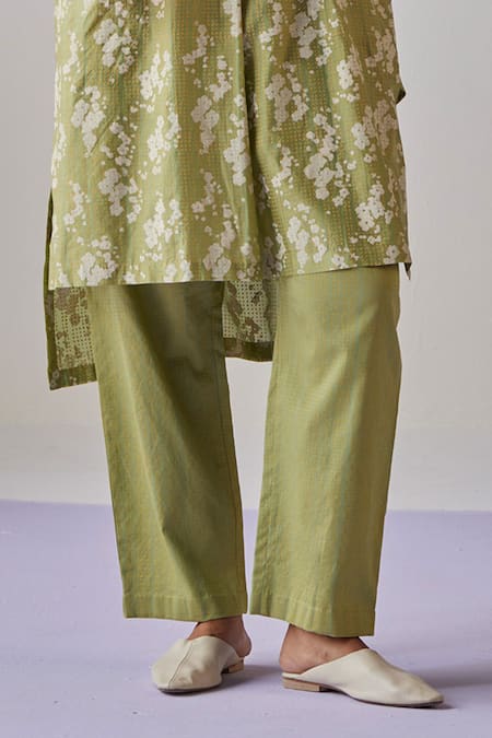 Shop Surbhi Gupta Green Cotton, Silk Diamonds Blossom Hand Block Print Long Shirt Trouser Set Online at Aza Fashions Shop_Surbhi Gupta_Green Cotton, Silk Diamonds Blossom Hand Block Print Long Shirt Trouser Set _Online_at_Aza_Fashions