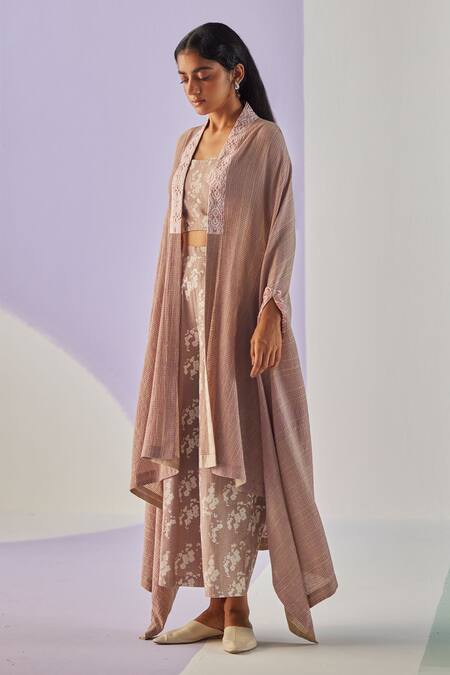 Buy Surbhi Gupta Grey Flora Boom Print Cape Trouser Set Online at Aza Fashions Buy_Surbhi Gupta_Grey Flora Boom Print Cape Trouser Set _Online_at_Aza_Fashions