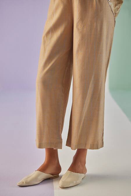 Surbhi Gupta Grey Cotton, Silk Embroidery, Beads V-neck Daisy Bloom Print Shirt Trouser Set at Aza Fashions Surbhi Gupta_Grey Cotton, Silk Embroidery, Beads V-neck Daisy Bloom Print Shirt Trouser Set _at_Aza_Fashions