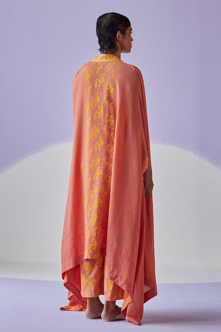Shop Surbhi Gupta Orange Flowery Print Cape Trouser Set at Aza Fashions Shop_Surbhi Gupta_Orange Flowery Print Cape Trouser Set _at_Aza_Fashions