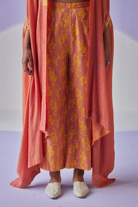 Surbhi Gupta Orange Flowery Print Cape Trouser Set at Aza Fashions Surbhi Gupta_Orange Flowery Print Cape Trouser Set _at_Aza_Fashions