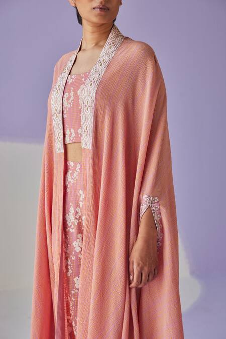 Buy Surbhi Gupta Pink Flower Print Cape Trouser Set Online at Aza Fashions Buy_Surbhi Gupta_Pink Flower Print Cape Trouser Set _Online_at_Aza_Fashions
