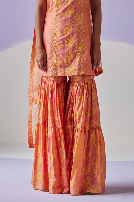 Surbhi Gupta Orange Bloomy Print Kurta Sharara Set Online at Aza Fashions Surbhi Gupta_Orange Bloomy Print Kurta Sharara Set _Online_at_Aza_Fashions