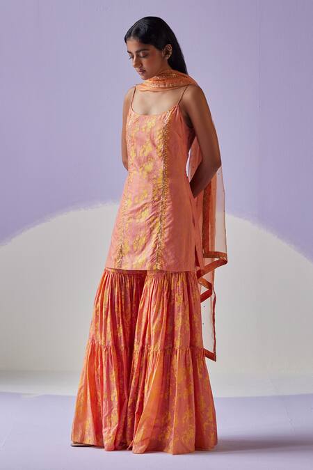 Buy Surbhi Gupta Orange Bloomy Print Kurta Sharara Set Online at Aza Fashions Buy_Surbhi Gupta_Orange Bloomy Print Kurta Sharara Set _Online_at_Aza_Fashions