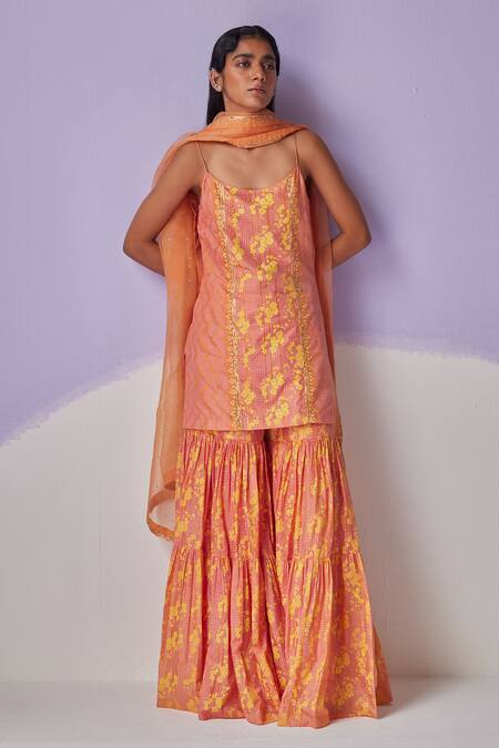 Surbhi Gupta Orange Bloomy Print Kurta Sharara Set at Aza Fashions Surbhi Gupta_Orange Bloomy Print Kurta Sharara Set _at_Aza_Fashions