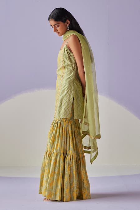 Buy Surbhi Gupta Green Kurta And Sharara Cotton Silk Print Hand Bloomy Flora Set Online at Aza Fashions Buy_Surbhi Gupta_Green Kurta And Sharara Cotton Silk Print Hand Bloomy Flora Set _Online_at_Aza_Fashions