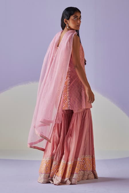 Shop Surbhi Gupta Pink Hand Block Jaal Print Kurta Sharara Set at Aza Fashions Shop_Surbhi Gupta_Pink Hand Block Jaal Print Kurta Sharara Set _at_Aza_Fashions