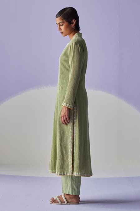 Surbhi Gupta Green Crinkled Kurta With Pant at Aza Fashions Surbhi Gupta_Green Crinkled Kurta With Pant _at_Aza_Fashions
