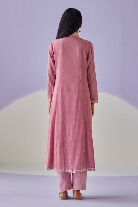 Shop Surbhi Gupta Pink Crinkled Straight Kurta With Trouser at Aza Fashions Shop_Surbhi Gupta_Pink Crinkled Straight Kurta With Trouser _at_Aza_Fashions
