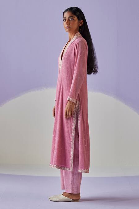 Surbhi Gupta Pink Crinkled Straight Kurta With Trouser at Aza Fashions Surbhi Gupta_Pink Crinkled Straight Kurta With Trouser _at_Aza_Fashions
