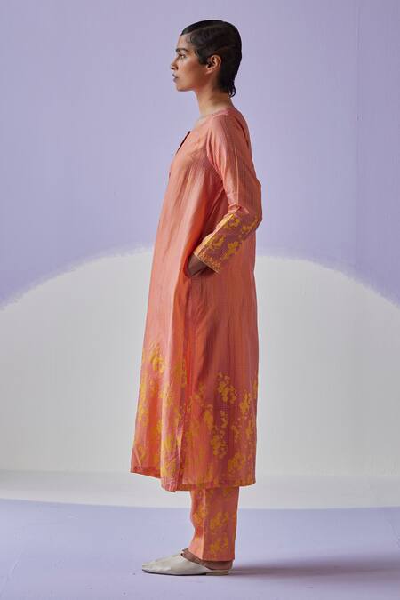 Surbhi Gupta Orange Kurta Cotton Silk Embroidery Dabka And Beads Round Trouser Set Online at Aza Fashions Surbhi Gupta_Orange Kurta Cotton Silk Embroidery Dabka And Beads Round Trouser Set _Online_at_Aza_Fashions