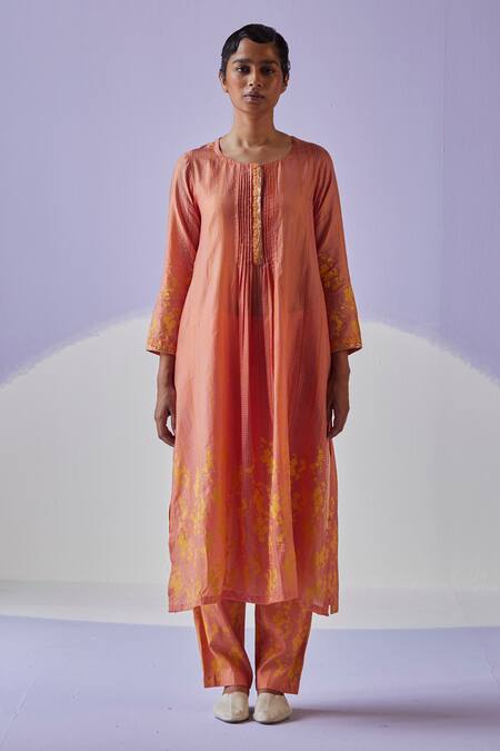 Buy Surbhi Gupta Orange Kurta Cotton Silk Embroidery Dabka And Beads Round Trouser Set Online at Aza Fashions Buy_Surbhi Gupta_Orange Kurta Cotton Silk Embroidery Dabka And Beads Round Trouser Set _Online_at_Aza_Fashions