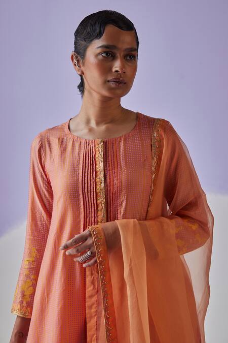 Shop Surbhi Gupta Orange Kurta Cotton Silk Embroidery Dabka And Beads Round Trouser Set Online at Aza Fashions Shop_Surbhi Gupta_Orange Kurta Cotton Silk Embroidery Dabka And Beads Round Trouser Set _Online_at_Aza_Fashions