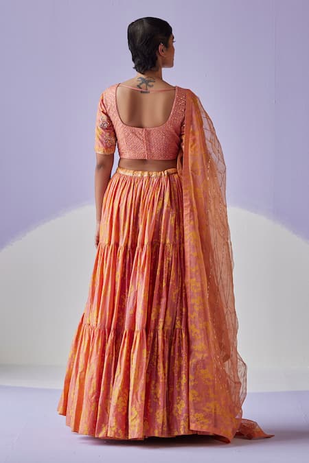 Surbhi Gupta Flora Garden Block Print Lehenga Blouse Set 