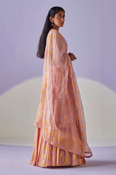 Surbhi Gupta Bloom Garden Block Print Lehenga Blouse Set 