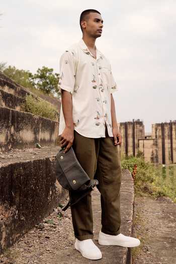 Kharakapas_Off White Cotton Wren Rise Printed Shirt _Online_at_Aza_Fashions