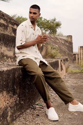 Shop_Kharakapas_Off White Cotton Wren Rise Printed Shirt _Online_at_Aza_Fashions