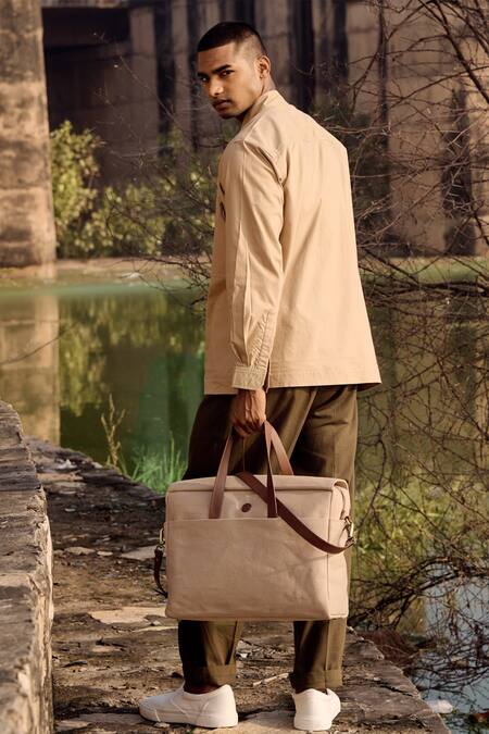 Kharakapas_Beige Twill, Cotton Vesper Jacket _at_Aza_Fashions