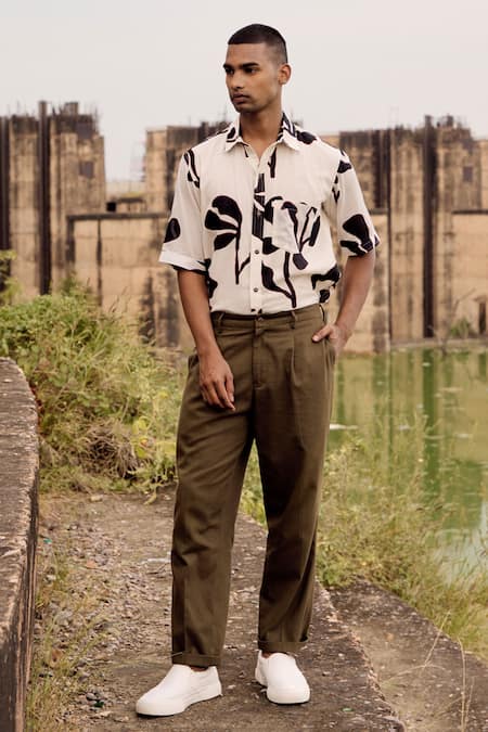 Kharakapas_Off White Cotton Phoenix Rise Printed Shirt _Online_at_Aza_Fashions