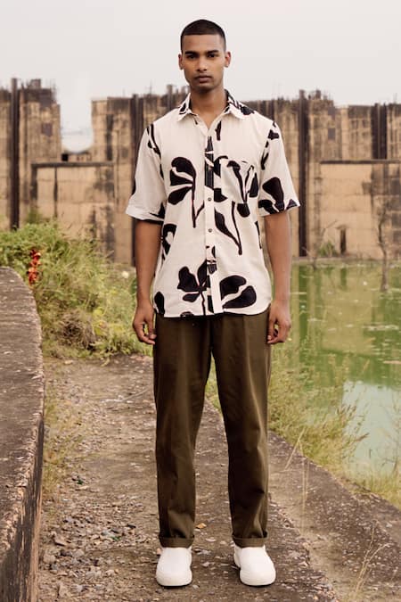 Buy_Kharakapas_Off White Cotton Phoenix Rise Printed Shirt _Online_at_Aza_Fashions