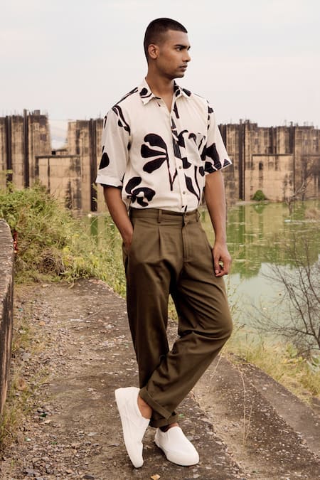 Shop_Kharakapas_Off White Cotton Phoenix Rise Printed Shirt _Online_at_Aza_Fashions