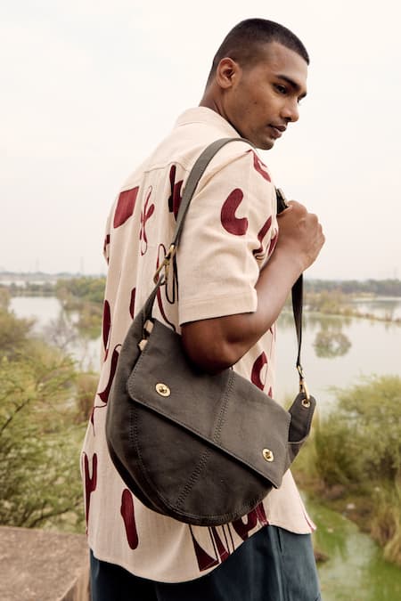 Kharakapas_Off White Denim Cardinal Printed Shirt _at_Aza_Fashions