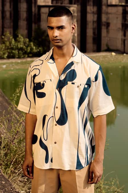 Shop_Kharakapas_Blue Cotton Printed Mul Shirt _Online_at_Aza_Fashions
