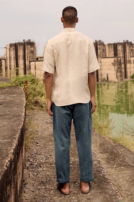 Kharakapas Swan Song Linen Lapel Collar Shirt 