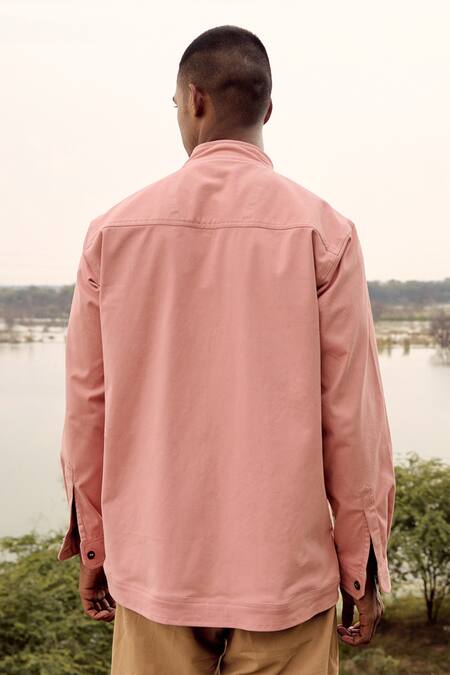 Shop_Kharakapas_Peach Twill, Cotton Spoonbill Solid Shirt _at_Aza_Fashions