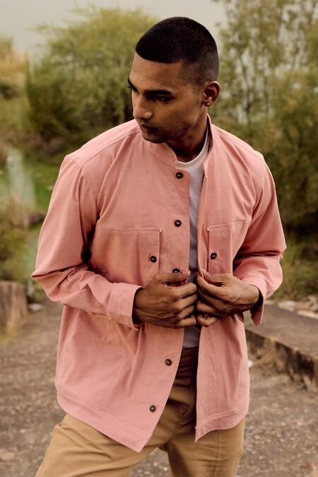 Buy_Kharakapas_Peach Twill, Cotton Spoonbill Solid Shirt _Online_at_Aza_Fashions
