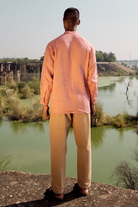 Kharakapas Coral Crane Linen Shirt 