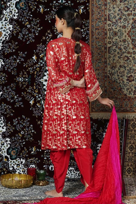 Jyoti Bansal Geometric Pattern Kurta Dhoti Pant Set 