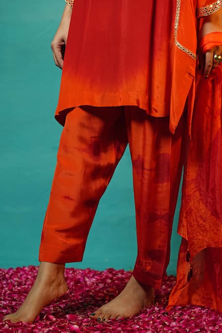 Shop_Jyoti Bansal_Coral Crepe, Silk, Cotton Tassels, Mirrors Round Dori And Embroidered Kurta Set _Online_at_Aza_Fashions