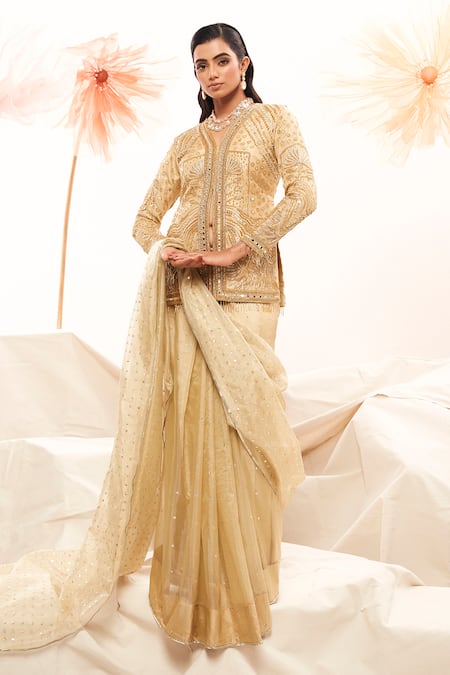 Payal & Zinal Sequin Embroidered Saree With Full Sleeve Blouse 