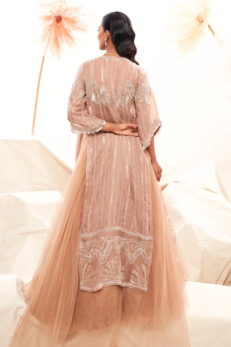 Payal & Zinal Stripe Embroidered Cape Lehenga Set 