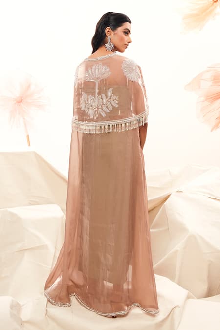 Payal & Zinal Leaf Embroidered Cape & Draped Lehenga Set 