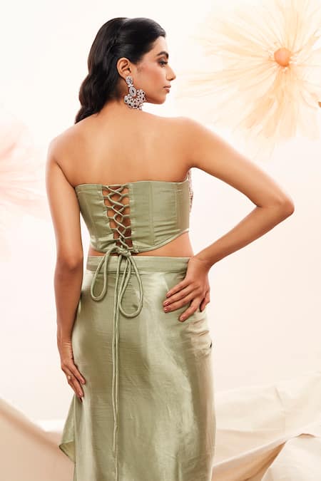 Buy_Payal & Zinal_Pink Silk, Organza Crystals, Cut Leaf Embroidered Cape And Draped Lehenga Set _Online_at_Aza_Fashions