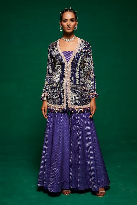 Payal & Zinal Pearl Embroidered Jacket Kurta & Sharara Set 