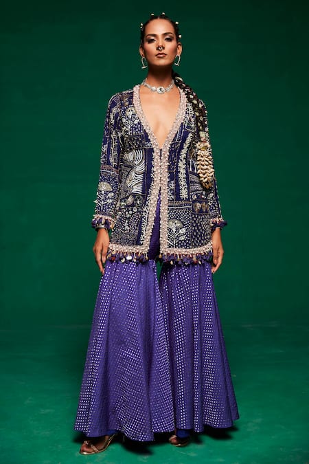 Payal & Zinal Pearl Embroidered Jacket Kurta & Sharara Set 