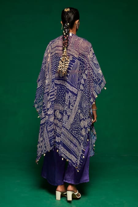 Payal & Zinal Geometric Print Cape Flared Pant Set 