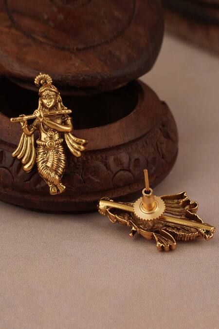 Smars Jewelry_Gold Plated Stones, Beads Temple Pendant Necklace Set _Online_at_Aza_Fashions