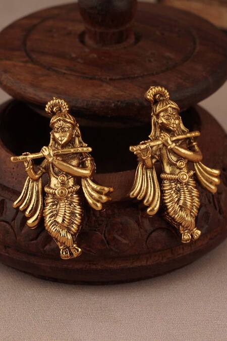 Buy_Smars Jewelry_Gold Plated Stones, Beads Temple Pendant Necklace Set _Online_at_Aza_Fashions