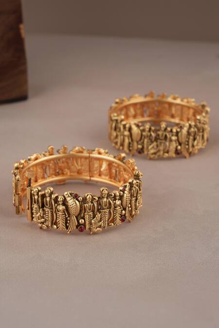 Buy Smars Jewelry Gold Plated Stones Temple Motif Kadas - Set Of 2 Online at Aza Fashions Buy_Smars Jewelry_Gold Plated Stones Temple Motif Kadas - Set Of 2 _Online_at_Aza_Fashions