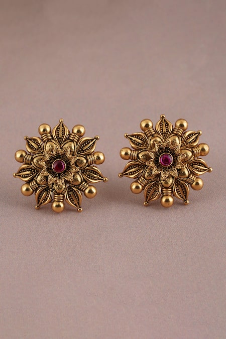 Smars Jewelry Carved Floral Stud Earrings 