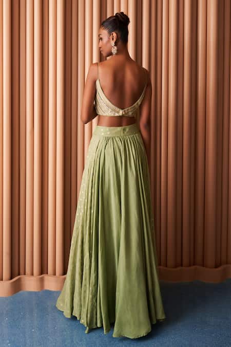 Rishi and Vibhuti Sequin Lace Embellished Cape Lehenga Set 