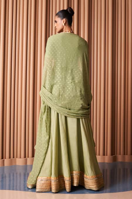 Rishi and Vibhuti Sequin Trim Lace Embellished Kurta Lehenga Set 