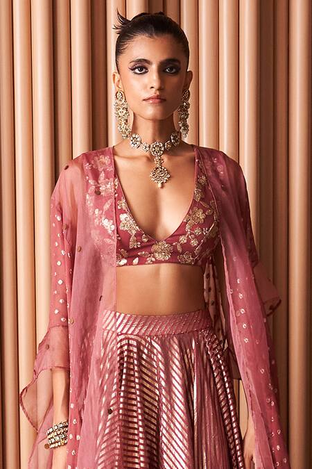 Rishi and Vibhuti Pink Chanderi, Organza, Georgette Sequins, Embroidery V-neck Frost Lehenga Set Online at Aza Fashions Rishi and Vibhuti_Pink Chanderi, Organza, Georgette Sequins, Embroidery V-neck Frost Lehenga Set _Online_at_Aza_Fashions