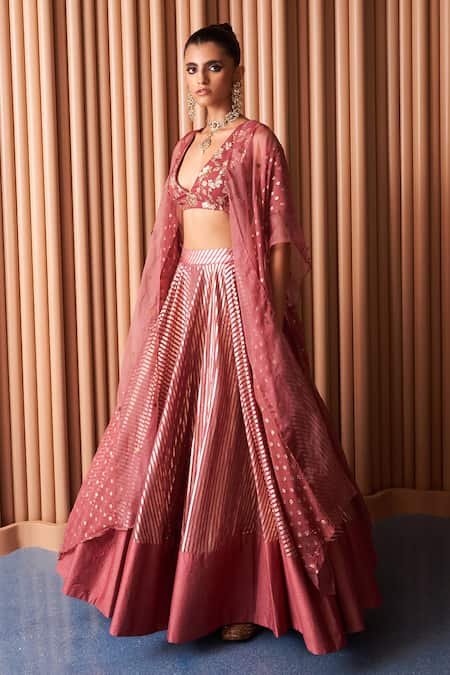 Buy Rishi and Vibhuti Pink Chanderi, Organza, Georgette Sequins, Embroidery V-neck Frost Lehenga Set Online at Aza Fashions Buy_Rishi and Vibhuti_Pink Chanderi, Organza, Georgette Sequins, Embroidery V-neck Frost Lehenga Set _Online_at_Aza_Fashions